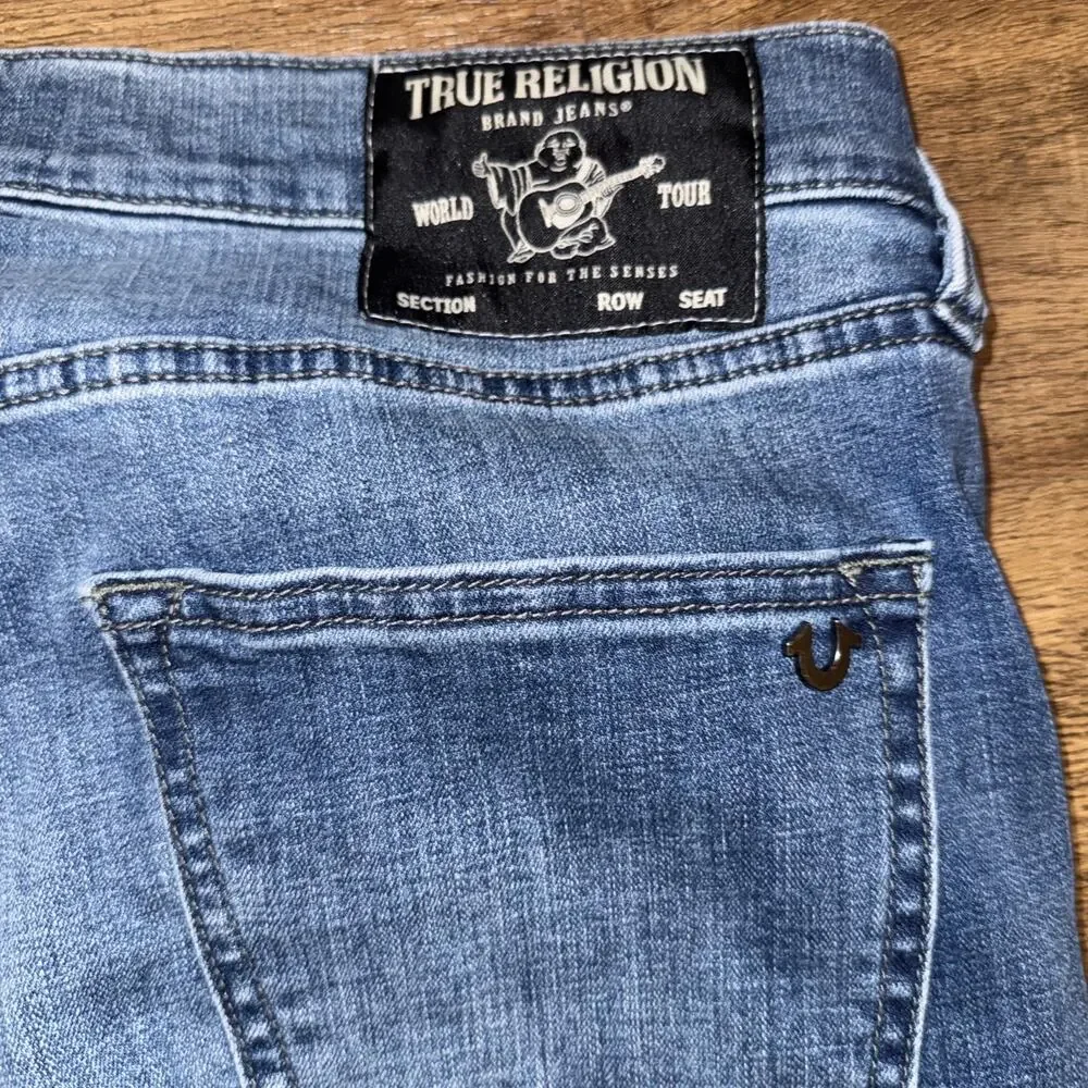 TRUE RELIGION Tony Straight Jeans Mens Size 34 (34x31) Medium Wash Blue